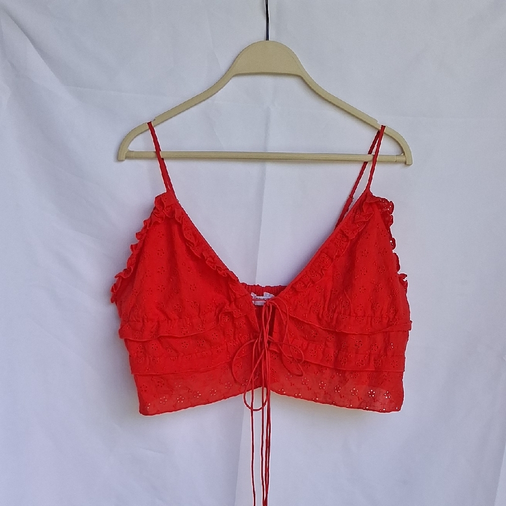 RUMORED Scarlet Eyelet Ruffle Top Red L